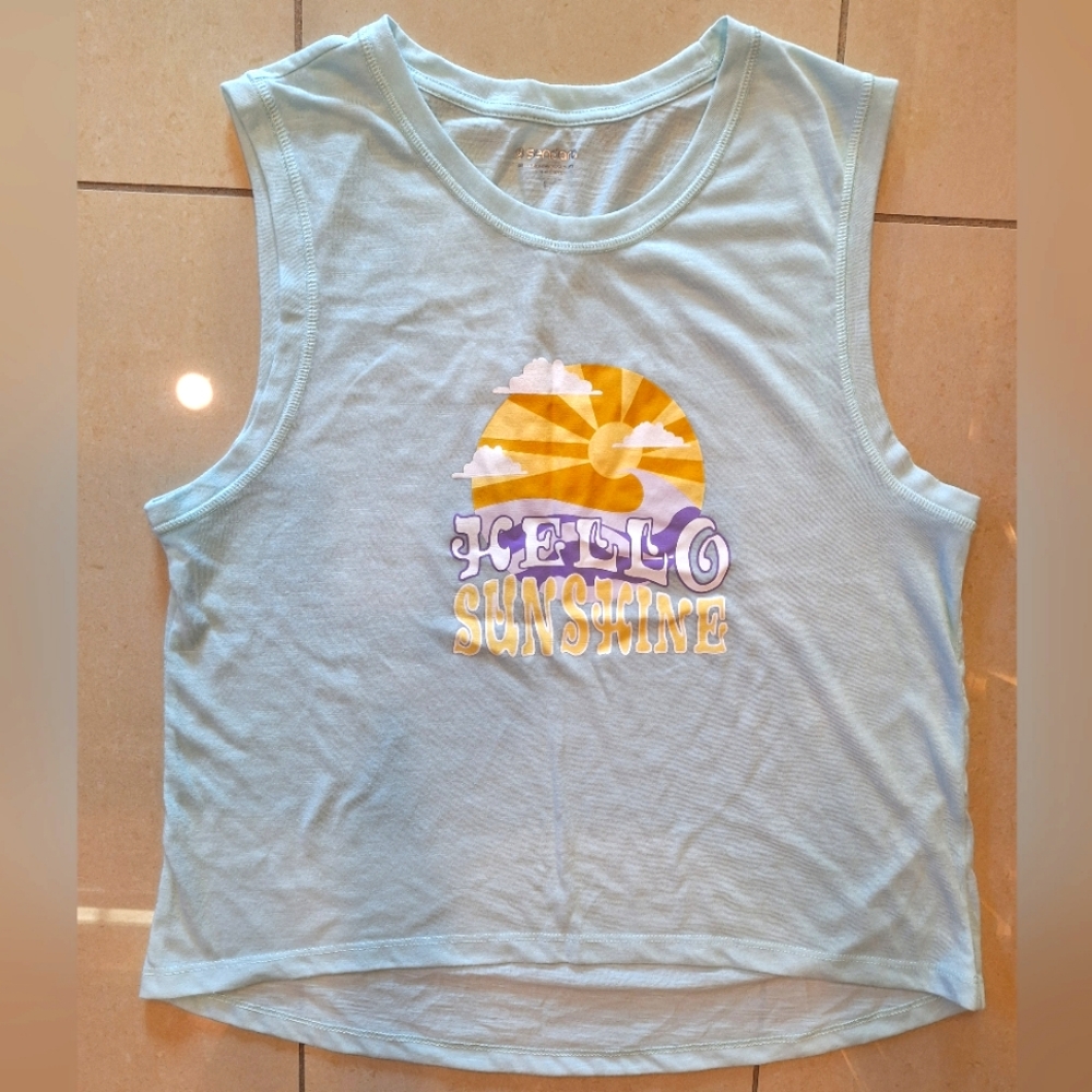 Hello Sunshine soft mint green graphic tank top - size large